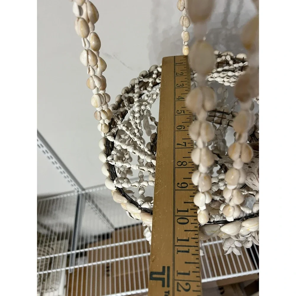 Bohemian Seashell Hanging Chandelier Mobile Coastal Decor Tiered Basket Birds
